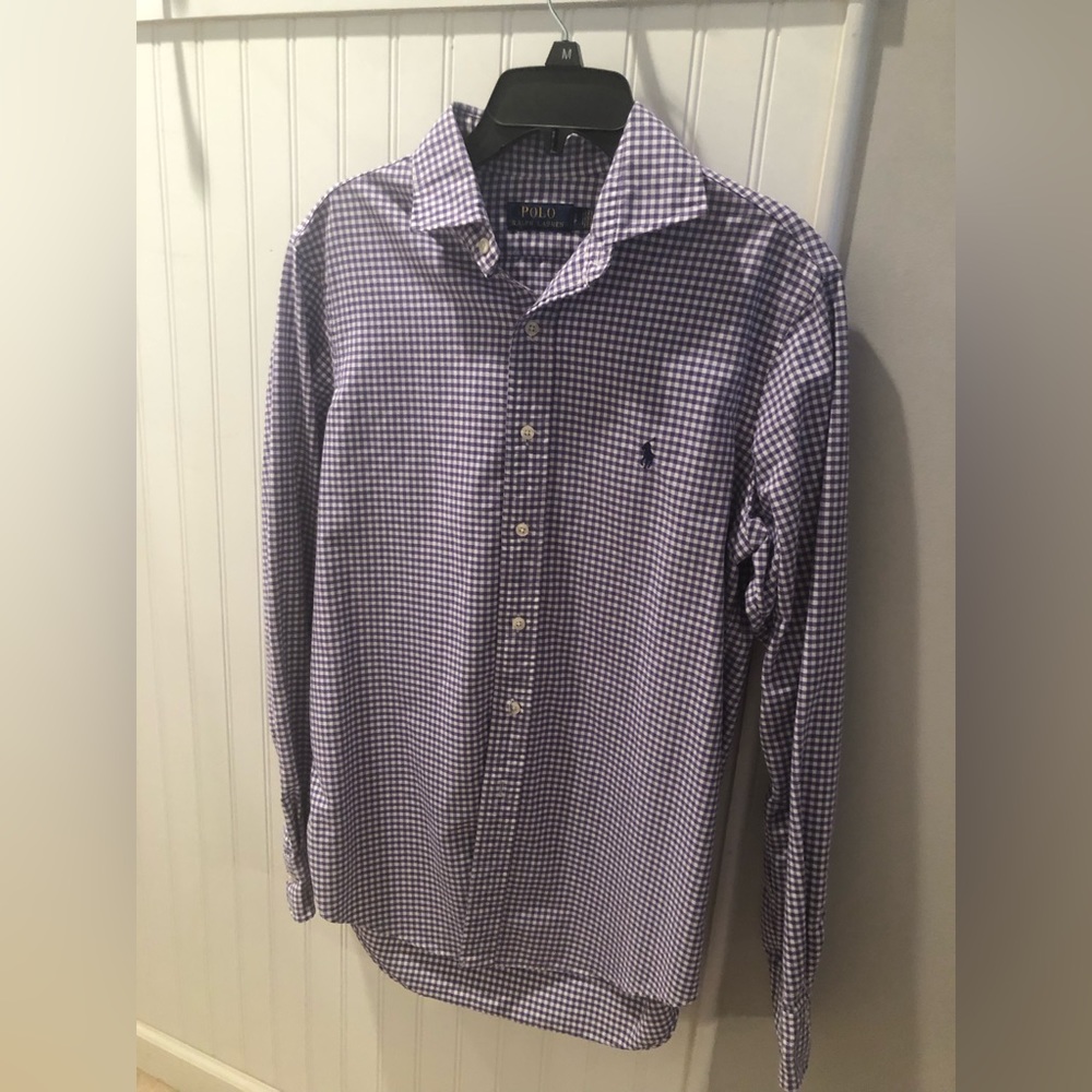 Ralph Lauren button up purple/white excellent condition barely worn